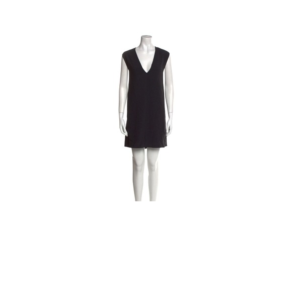 Helmut Lang V-Neck Mini Dress Women Size M Black Excellent Zip Back Shift Silk - Picture 4 of 4